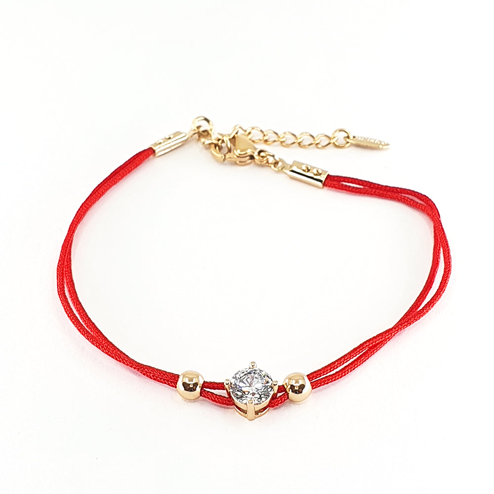 Apyrankė raudona virvutė su cirkonio akute