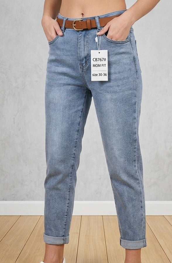 Mom Fit mėlyni džinsai