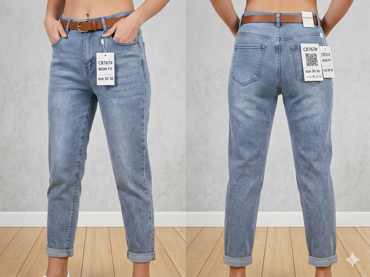 Mom Fit mėlyni džinsai