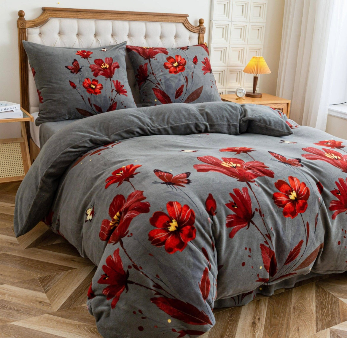 Dvigulis 220x200cm pliušinis patalynės komplektas 4 dalių