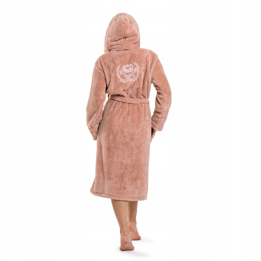 Bambuko pluošto chalatas moterims su gobtuvu Queen (ružava)