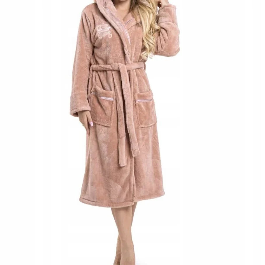 Bambuko pluošto chalatas moterims su gobtuvu Queen (ružava)